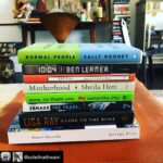 Lisa Ray Instagram - When one of your beloved cool cat friends slips you in her stack, it’s a moment of pause. Telegraphing my gratitude all the way to NYC. Words are what we have in these troubled times. Repost from @soleilnathwani using @RepostRegramApp - About to attack this latest little stack. Second read for Sally Rooney which I had to go back to after watching the television adaptation of @normalpeoplebbc Also very excited that almost all these are women authors writing from their inner experiences. And particularly thrilled about reading more of MFK Fisher’s How to Cook a Wolf (essentially a WW2 wartime cooking memoir as I cook my way through Quarantine). And saving the best for last George Eliot’s Daniel Deronda.