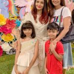 Shilpa Shetty Instagram - The customary yearly #birthday photograph for posterity😬 How time flies wishing Aaradhya a very Happy belated birthday , you always make it sooo much fun for the kids @aishwaryaraibachchan_arb and @bachchan,you earned the extra calories Bhaiyyu with all the dancing you did with the kids😂🥳🎂 @amitabhbachchan was sooo happy you could bless my son today, your #energy is incredible! 🤩😇 #celebrations #memories #birthdayparty #happiness #friends #celebration #gratitude #kids #growinguptoofast