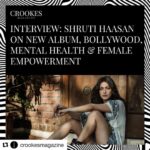 Shruti Haasan Instagram – #Repost @crookesmagazine with @get_repost
・・・
SHRUTI HAASAN – one of India’s most well known actors and musicians – is currently in London working with producers on her upcoming English alt-rock album.

With a following in the tens of millions across her social media, Shruti uses the reach as a platform to advocate for mental health and female empowerment. Shruti is an ambassador for The Banyan, an Indian organisation which acts as a rehabilitation centre for women in poverty with mental health issues.

We caught up with Shruti Haasan to find out more about the inspiration behind her new music, whilst talking about the causes she advocates for and what they mean to her. #ShrutiHaasan (Link in bio)