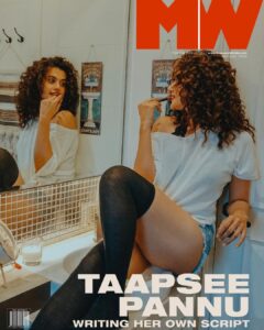Taapsee Pannu Instagram - When you are under lockdown with your stylist , photographer , concept designer, photo editor, art director “all in one “ (who also happens to be an amazing pizza chef) this is what comes out of it... Take a bow @devs213 
To our quarantine photo series for @mansworldindia 👏🏼
Hair MakeUp and Balancing credit goes to yours truly! 
#CoverGirl #MansWorld #MansWorldIndia