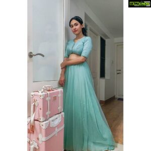 Aparna Vinod Instagram - Everytime you get dressed remember if you die, that's going to be your ghost outfit forever. 👻

Thankyou  @pastels_designstudio for this amazing dress. 

#aparna #aparnavinod #princessvibes #quarantine #quarantinelife #princess #ootd #pastel #mintgreendress #designerwear #vintagesuitcase #vintage #airportlook #photo #ınstagood #picoftheday #instalike #photooftheday #instadaily #photography #likeforlikes #love #instagood
