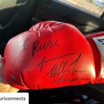 Charmy Kaur Instagram - Posted @withregram • @puriconnects Personally autographed by legend @miketyson 🥊 For boss #Purijagannadh n boss lady @Charmmekaur✨ This is surely going to be treasured forever 🥰 #LIGER #ShootInUSA