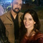 Harshika Poonacha Instagram – I wish I could caption “Super Happy to be working with Abhinaya Chakravarthi ” 😇 , Well I’m yet to be that privileged, Nevertheless its always an honor to pose with our very own “6 feet cutout” @kichchasudeepa sir 🥰 His Aura is impeccable 😍 Innovative Film City