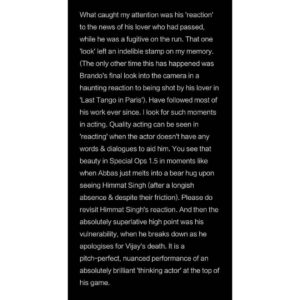 Kay Kay Menon Instagram - Thank you @vivek.madaan for your kind words! Didn't know I had such a keen observer in you! Reposting your eloquent piece, in gratitude! 🙏🤗

Reposted from @vivek.madaan A long overdue post for the one and only @kaykaymenon02 Saahab 🙏🏼🤗 (Since I couldn't write this all in one Insta caption, I had to encapsulate it in the images).

Swipe right and zoom in pls 🙏🏼🙃

#SpecialOps1.5 
@fridaystorytellers @fridayfilmworks