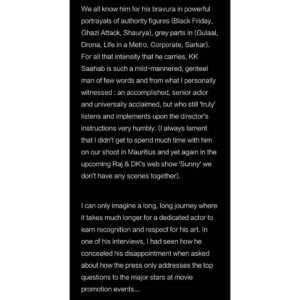 Kay Kay Menon Instagram - Thank you @vivek.madaan for your kind words! Didn't know I had such a keen observer in you! Reposting your eloquent piece, in gratitude! 🙏🤗

Reposted from @vivek.madaan A long overdue post for the one and only @kaykaymenon02 Saahab 🙏🏼🤗 (Since I couldn't write this all in one Insta caption, I had to encapsulate it in the images).

Swipe right and zoom in pls 🙏🏼🙃

#SpecialOps1.5 
@fridaystorytellers @fridayfilmworks
