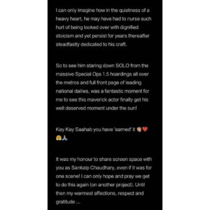 Kay Kay Menon Instagram - Thank you @vivek.madaan for your kind words! Didn't know I had such a keen observer in you! Reposting your eloquent piece, in gratitude! 🙏🤗

Reposted from @vivek.madaan A long overdue post for the one and only @kaykaymenon02 Saahab 🙏🏼🤗 (Since I couldn't write this all in one Insta caption, I had to encapsulate it in the images).

Swipe right and zoom in pls 🙏🏼🙃

#SpecialOps1.5 
@fridaystorytellers @fridayfilmworks