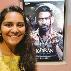 Lakshmi Priyaa Chandramouli Instagram - Can you see how ecstatic I am? As I completed my dubbing for this epic movie today, I took a moment to completely soak it all in and to thank the universe for this absolutely enriching process that I had as an actor. Not everyday do you get to be a part of a phenomenal creation. 
.
I know I will be saying this a thousand times more, still, Thank you so so much @mariselvaraj84 sir for choosing me to be a part of world, of your brilliant brilliant creation. Just watching  @dhanushkraja s performance from up close was such a gift.  Cherry on top was getting to spend so much time and exchanging thoughts and much more  with my girls @rajishavijayan @gourigkofficial and Subadra! Lots of love to everyone who was a part of this film. A lot more posts will come up about a lot more people, but I'm starting with this one today! 
.
Just can't wait to share this film with all of you! ❤️
.
#Karnan #KarnanArrivesOnApril9 #AMariSelvarajCreation #GratitudePost #ProcessComesToAnEnd #EpicMovie #ActorsLife #FriendshipsAndMore #WorkAndLearning #HappinessAndJoy #DubbingCompleted #asanthoshnarayananmusical