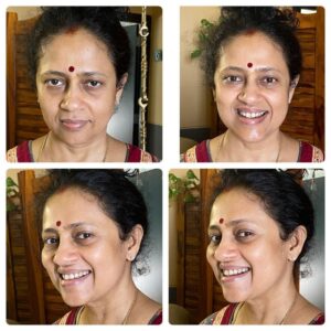 Lakshmy Ramakrishnan Instagram - I was never good at posing for photographs, am actually camera shy, till #Ammani I used to hurriedly say my dialogues and run away from the camera! Dir A. L. Vijay noticed this and tell me to start loving the camera!!! 
Recently I watched a video where the coach had demonstrated how to pose for the camera😂 I tried it out, I think it works, to define our jawline and make our face look chic :) can you spot the difference?