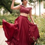 Nandita Swetha Instagram - ❤️❤️❤️❤️ Let me count How many hearts I am going to get!!! . . . Clicked by @naveenvcphotography . Outfit by @lleno__de__gracia . Accessories by @twinkle_jewelleries . Makeup by @makeuphairbyglory . . #bangalorediaries❤ #maroondress #lehenga #lehengalove #croptop #croptoplehenga #photography #photo #click #pose #twirl #attitude #pose #poser #collaboration #southactress #nanditaswetha #actor #trending #hashtags #love #flareskirt #designerwear #designer #promotion Bangalore, India
