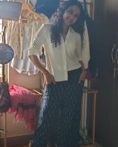 Rupa Manjari Instagram - When you can create many different looks with one pair of ikat pants, its pure bliss!!

Look 1: Office casuals, Indigo blue ikat pants from @stoker_by_madhi paired with basic white shirt.

Styled by @stoker_by_madhi

#Ikat #ikatpants #getstokered #cottonpants
#whiteshirt #sustainablefashion #coolformals #officecasual #instagrammer #instadailly #instafashion #instapost #instafriday #instagirl #instagram #insta #instapicture #actor #kollywood #mollywood #southindia #movie #clothigline