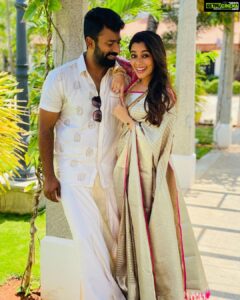 Shanthanu Bhagyaraj Instagram - கல்யாண season 😍 
Decked up with @kikivijay11 for a dear friends’ wedding 💛 
#WeddingVibes