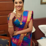 Smruthi Venkat Instagram - #sareelove#retro#puffsleeves#checks#tvc#work💙 Styling @fashion_by_arc