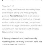 Anveshi Jain Instagram - These are the questions i pretty much like to be asked 😛. From an interviewer to being interviewed , i am flattered beyond words . An elephant size thank you to each one of you who spelt such a difficult name on google 😅and made me the most googled. Thank you @onplaynews for this quirky interview . It reflects your hardwork and congratulations for the world records you have set till now. Infact thank you for my fan pages ,youtube videos and every single post that you have put out there . I am grateful beyond words ,I’ll always be. I love you.#anveshijain #anveshi25 @anveshi25 @anveshi.jain Mumbai, Maharashtra