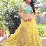 Bhanu Sri Mehra Instagram - I feel in every girl there lives a spirit, a wild pixie, that if let go,would run and dance in grassy fields until the end of the world. 💛💚 Outfit by:@harikastudio PC:@satya007b Jewellery:@kalasha_finejewels