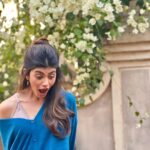 Sanjana Sanghi Instagram - Work takes me to Goa, enough said. 🎥 🌴☀️ . . Photo Number 2 is the shock and joy of the cutest doggo turning up out of nowhere on set.🥺 (Also - imperfect, uninhibited laughter is clearly becoming a permanent Sanj+Goa feature)