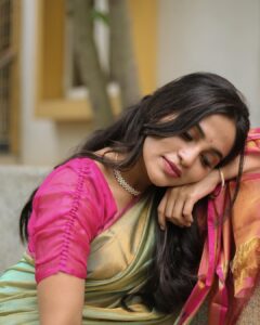 Bhavani Sre Instagram - Saree: @thepallushop
Photography: @kanmaniphotography
Make-up: @suganthi.themua
Hair: @zuci.hairnmakeup
Stylist: @style.with.kr
Jewellery: @rimliboutique
Blouse: @talesofthayal