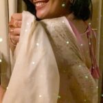Kalpika Ganesh Instagram - Unveiling KHUSHI🤍💞 soon Flaunting this pair of Cream Organza saree with a simple Pink sleeveless blouse by @worldof_sahaja @saja_official.in #sareelove #saree #sleevelessblouse #organzasaree #cream #pink