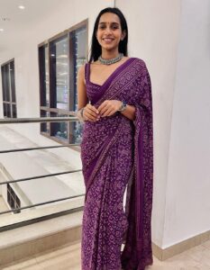 Sanchana Natarajan Instagram - 💜 Saree- @varshini_online_boutique Blouse- @razak_creations