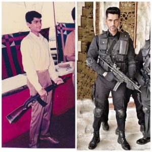 Arjan Bajwa Instagram - How it started and how it’s going ..
In school days at a family function to playing an NSG commando in #stateofsiege2611 
Protect family- Protect country 
.
.
.
.
.
.
.
.
.
.
.
#howitstartedvshowitsgoing #protectfamily #protectcountry #saturdayvibes #m1carbine #guns #indianarmy #instagram #instadaily #motivation #men #mp5 #nsgcommandos #schoollife #thenandnow #bollywood #actorslife