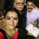 Fathima Babu Instagram – After receiving the best actress award from Mylapore Academy. Our play writer and director shri TV Radhakrishnan and co actor Shri thuqlak Ramesh are also in the pic