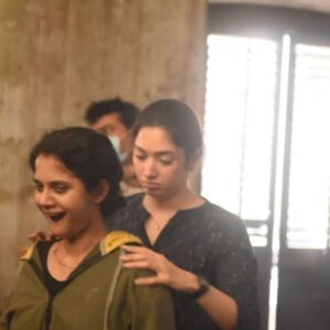 Namita Krishnamurthy Instagram - While it was completely outside of my comfort zone to play a character as layered and innocent as Mathi, I think most of my learning experience in #NovemberStory came from the powerhouse actors I had an opportunity to share screen with. @tamannaahspeaks is kind, considerate, and as bold as she is beautiful. #Pasupathy sir is probably the most intelligent artist I've had the chance to share screen with - the conversations we had during these days are those I will forever cherish. @g.m.kumar was a riot from start to finish. His zeal for life and energy was infectious on set. 

During the grueling climax sequence (which was shot over several days), it was Pasupathy sir's generous offers of mutton soup, GM's wisdom, and Tamannaah's super effective massage therapy that kept me going. Not to mention the other lovely actors I got to meet: @nish_naidu, @theferass, @itspooranesh, @pujitha_devaraju and the sweetest @janisuresh73. It was wonderful sharing this journey with all of you!

PS - Keep swiping till the end for a bonus video of @tamannaahspeaks giving me the best shoulder massage possible. 😂

Thanks to @suraj_desur_photography for patiently capturing these incredible moments!

#behindthescenes #namitakrishnamurthy #tamilwebseries #Triples