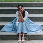 Neetha Ashok Instagram - Trusting the timing of my own life Tell me which song comes to your mind looking at this photograph 💙 An outfit I can picture wearing a million different ways. So classic, so retro & yet so modern. Team @moodarrest @nitinpatte @aritra.ghosal.moments Wearing - @arulaa_by_rashmianooprao Mua @alyna_makeovers