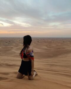 Sherlin Seth Instagram - Surreal sunsets 🧡🤌🏻
.
.
.
.
.
.
#sherlinseth #explorepage #explore #foryou #forme #viralpost #viral #desert #desertsafaridubai #goldenhour #skirt #croptop #tamilactress #bollywood