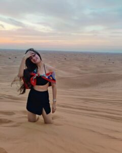 Sherlin Seth Instagram - Surreal sunsets 🧡🤌🏻
.
.
.
.
.
.
#sherlinseth #explorepage #explore #foryou #forme #viralpost #viral #desert #desertsafaridubai #goldenhour #skirt #croptop #tamilactress #bollywood