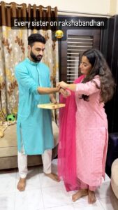 Aishwarya Sharma Bhatt Instagram - Jhulta minaar 😂
@pranjal.sharma312 

Wearing @ambraee_ 
Styling partner @styling.your.soul 

#aishwaryasharma #pranjalsharma #rakshabandhanspecial #rakshabandhan2022 #instatrending #instareels #reelitfeelit #jethalal #taarakmehtakaooltahchashmah #jhultaminara