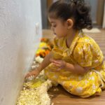 Ankita Bhargava Patel Instagram - Childhood is indeed infectious !🤣 With Mehr in our lives now, Every festival,I get transported back to my childhood ! Every small memory comes back so strongly ! And suddenly I have 5 extra pairs of hands attached to my body,More brain cells,More multi tasking energy and 50 more hours in day to make sure Im able to create some new and some old rituals for Mehr to follow ! Apart from - Deeya Painting Paper Lantern Rangoli The usuals from my childhood Diwali memories… This year we have added a special ritual- 🌺The Bhog Ke Laddoo and Phool Mala for Laxmi Ji and Ganesh Ji were made by Mehr🌺 And when we finished The Dhanteras Pooja in Office, Mehr distributed the Laddoos to everyone and everyone gobbled them up with a Big Smile and blessed her by touching her head , I just kept looking at the Satisfaction and Happiness on her face… She felt that her involvement in the festival in her own small ways is spreading joy in so many peoples lives ! And for this very feeling…. I am grateful to God 😇 #happydiwali #rabbdimehr