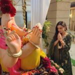 Sanaya Irani Instagram - Ganpati Bappa Morya 🙏🙏. Thank you all for the wonderful Darshan, the warm welcome and delicious food ❤️. @mahajankinshuk17 @divyakmahajan @ek_ek_ekoo @nehaswamibijlani @arjunbijlani .