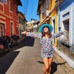 Shenaz Treasurywala Instagram - Exploring these cute little streets of Panjim. Losing myself in this Goan Paradise. The vibrant colours have surely brightened up my day. Fancy a walk here the next time you find yourself in Goa? Comment below if you want the name of this colorful instagramable street :)) #goaneverseenbefore #travelromancesmiles #colorfullanesofgoa #loveforgoa❤️