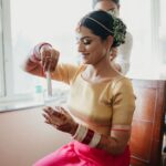 Shritama Mukherjee Instagram - "I would practise my morning yoga flow and listen to Yoga Nidra at night for a peaceful sleep; my cousin suggested this and it really works wonders. In terms of skincare, I had kept it very minimal like always. I would start my day with the Glow Inside Out powder by @tgmbeauty_ I indulged in homemade face masks like oatmeal and curd, ubtan and orange peel powder masks to naturally cleanse and exfoliate my face. I only applied 2 products - our Glowy Skin Phytomolecular Serumizer during the day and our upcoming face oil (stay tuned!) at night that I have been testing and using for almost a year now. I could only trust the products that we’ve created for my big day and I’m so glad that they didn’t disappoint me." - SM @mukherjeeshri Link in bio to read the full story.