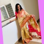 Sureka Instagram - Golden tissue with pink border saree @pretty_fashion_wardrobe