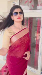 Chaitra Rai Instagram - I woke up like this 😜

Saree: @mkr_pattu_sarees_wholesale 

#reels #reelsinstagram #saree #sareelove #trending #trendingreels #bgm #reelitfeelit #thankful #chaithrarai17