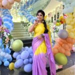 Manjula Paritala Instagram - #Happy Sunday 💛💜 #chinnonchiffonsaree @karthika_designer_studio #sareefashion #sareelove #ethnicwear #newserial #newlook #manjulanirupam