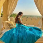 Mukti Mohan Instagram - Jasmine waiting for her magic carpet not Aladdin 💙🧞‍♂️ At MihirGarh, Perched magnificently on a sand mound at the edge of the desert for the first time @house_of_rohet Wearing @aishwaryatyagiofficial Jewellery @minerali_store @thenehagoel Clicked by my magic wand🪄 @mohanshakti Thank you @nihaarpandya @kmohan12 and specially @avirohet for everything✨