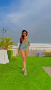 Navina Bole Instagram - Kya baat ayyy!!🧚‍♀️💚 Reel and Photography: @the_pixeleyes Monokini: @angelcroshet_swimwear Stylist: @style_deintrepide Make up and Hair: @sapna_celebritymakeupartist Location: @goldfinchmumbai #reelsinstagram #reeloftheday #reels #trending #trendingreels #trendingsongs #kyabaatay #monokini #poolside #sunkissed #windinmyhair #stilletos #swag #vibing #instareels #instagood #instagram #explorepage #navinabole #walk #weekend #weekendvibes Goldfinch Hotel Mumbai