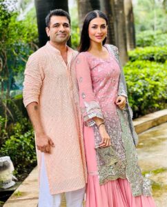 Pavitra Punia Instagram - All the loving wishes for you today , to bring much peace and happiness your way. 
aap sabhi ko humaari taraf se Eid Mubaarak. 
.
.
#eijazkhan #❤️ #pavvitrapunia #eiduladha #eidmubarak 
.
.
.
.
she’s wearing @labelmraar 
me’s wearing @elitesahab co ordinated by @triptigoy .
.
.
#chutkula 
mai to gaya tha unhe qurbani ki biryani dene, lekin mai khud hi qurban ho gaya. .
.
.
