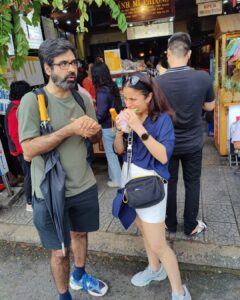 Rasika Dugal Instagram - Sharing a Bánh mì (a baguette filled with many wonders 😊) is the true test of a relationship 😀! The one at Bánh Mì Phượng #HoiAn lived up to its #AnthonyBourdain recommendation and more... One of my top three meals of the vacation. Nothing beats street food.

Needless to say... the next time round (because no one can eat just one) we got two!

#Foodies #StreetFood #BanhMi #BanhMiPhuong #Baguette #Vietnam #VietnamDiaries #Travelling #Vacation #VacationVibes