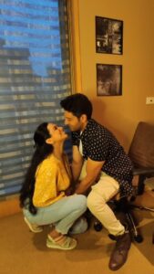 Akansha Chamola Instagram - We may not be normal ,
Definitely no where near perfect,
I make you go nuts , 
You drive me crazy ,
I have certainly enjoyed annoying you all this time and I wish to continue the same in the future .😇
Cheers🥂 to another year of not killing eachother baby ...
Happy anniversary ❤️

Styled by @styledby_niral
  @pin_the_style
Assisted by @_jadejachintal_ 
.
.
.
.
#reeltoreel #romance #reelsinstagram #reelsgram #reelkarofeelkaro #couplevideos #happyanniversary #kissingbooth #marriagediaries #coupleofinstagram #couplegram #gauravkhanna #couplereels #couplegoals❤ #couplekisses