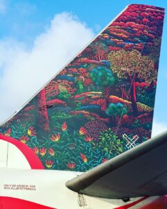 Aswathy Sreekanth Instagram - When Air India express took Kochin Biennale to the skies ❤️
Adaptation of GS Smitha’s original acrylic painting became the new tail art iconography for Air India express! So proud and happy to witness the event 

@kochibiennale @officialairindiaexpress @airindia.in  @keralatourism 
#kochibiennale #muzrisbiennale #airindiaexpress #art #tailart #biggestcanvas