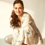 Dia Mirza Instagram - Love love love dressing up in @anavila_m 🌸 This outfit is hand developed with painted rose flowers transferred on hand woven silk satin fabric 🤍 Styled by @theiatekchandaney Assisted by @jia.chauhan Make up by me 🙃 Hair by @deepalid10 Photos by @shivamguptaphotography Bandra World of Storytellers