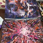 Faria Abdullah Instagram - I picked up the skill of painting at a very young age in life. I wasn’t good at portraits and anatomy or sketching but I loved colours and the idea of getting down and dirty with it. It’s one of those channels for me that helps me release. Art has so much healing power. It’s so powerful. But are we vulnerable enough to let it enter our life and use it to our advantage without judgement? Pick up a piece of anything today and drip some paint on it. Use your hands, brushes, plants, clothes, cutlery whatever you like, and just go for it. Let me know how it feels! PS I love the fact that these two pieces are on newspapers 😂 makes it more raw and organic. #artistsoninstagram #artwork #abstractart #abstractpainting
