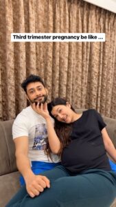 Gauahar Khan Instagram - Hahahahahaha the last shot on his lap ….. my all bearing husband!!! Hahahahaha ♥️ @zaid_darbar 

#momtobe #husbandandwife #trendingreels #funnyreels