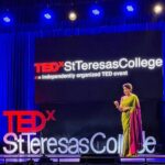 Lena Kumar Instagram – A whole new journey and adventure begins…!! 
Create Who you are one decision at a time 😊
#ted #tedx #tedxstteresascollege #talk #transform #live 

@tedxst_teresascollege 
@suta_bombay St. Teresa’s College