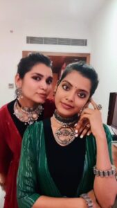 M.M. Manasi Instagram - Dress up, twin and perform!❤️🥰🫰 #M3Sings #M3Live 
.
Stylist - @tejasriprakash
Outfit - @ilariafashionhouse 
Accessories - @fineshinejewels
Hair & Make up - @manasimm & yours truly 😉
.
#mmmanasi #mmmonissha #transitionreels #transitionvideo #transition #event #singers #performers #funreels @scasian_puratchi ds.group.official @scas_pullingo_ #nakshatra2023