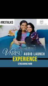 M.M. Manasi Instagram - Varisu audio launch is a memory for life and we are super thrilled to be sharing this experience with all of you. Hope you feel as excited as we are while watching this unfiltered journey on M3Talks!

Trailer cut by @maruthi_editor

Full video link in my bio♥️♥️

#Ranjithame #VarisuAl #Experience #Varisu #ThalapathyVijay #Youtube #M3Talks