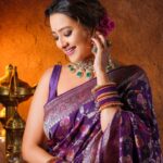 Madalsa Sharma Instagram - Bloom where you are planted💜💁‍♀️ Shoot Concept & Designed By :- @nehaadhvikmahajan @bridalsbynam . 💄MUA , Hair & Styling :- @nehaadhvikmahajan . 📸 :- @abhay_r_kirti . 🥻Saree :- @kankatala_ . 💍Jewelery :- @pooja_diamond . Bridal Accessories:- @omsons_bridal_store