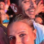 Neha Dhupia Instagram - #Doyouknow … this is the song my love @angadbedi serenaded me with … over 4 and a half years later this is us in the fan pit of a rock concert dancing to the same tunes and loving every bit of it … #datenight done right @diljitdosanjh thank you for being a part of our love story #dosanjawala ♥️🕺🏿 Jio World Garden